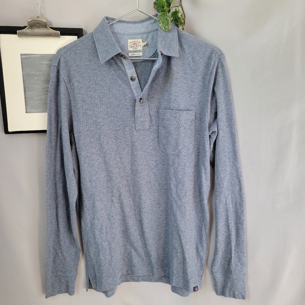 Faherty‎ Luxe Solid Heather Long Sleeve Organic Cotton Polo Shirt XS